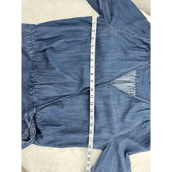 Madewell Women's Denim Top Wrap V-Neck Puff Sleeve Small - Picture 6 of 11